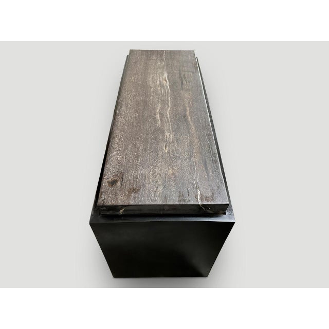 Andrianna Shamaris Petrified Wood Slab with Minimalist Teak Wood Base For Sale - Image 4 of 5