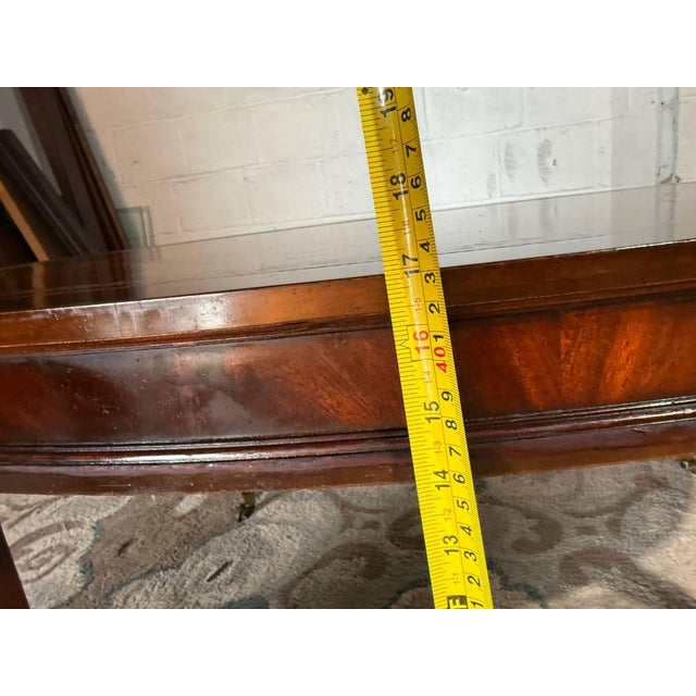 Vintage Regency Style Oval Leather Top Flame Mahogany Coffee Table on Casters. By Weiman. For Sale - Image 11 of 11