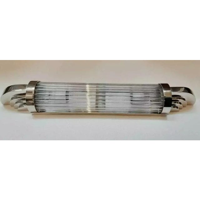 Vintage Art Deco Skyscraper Rod Ship Light Wall Sconces Fixture in Nickel Brass & Glass For Sale - Image 4 of 5