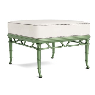 Brown Jordan Calcutta Ottoman in Bay Leaf with Sea Salt and Anthracite Stripe Welt Cushions For Sale