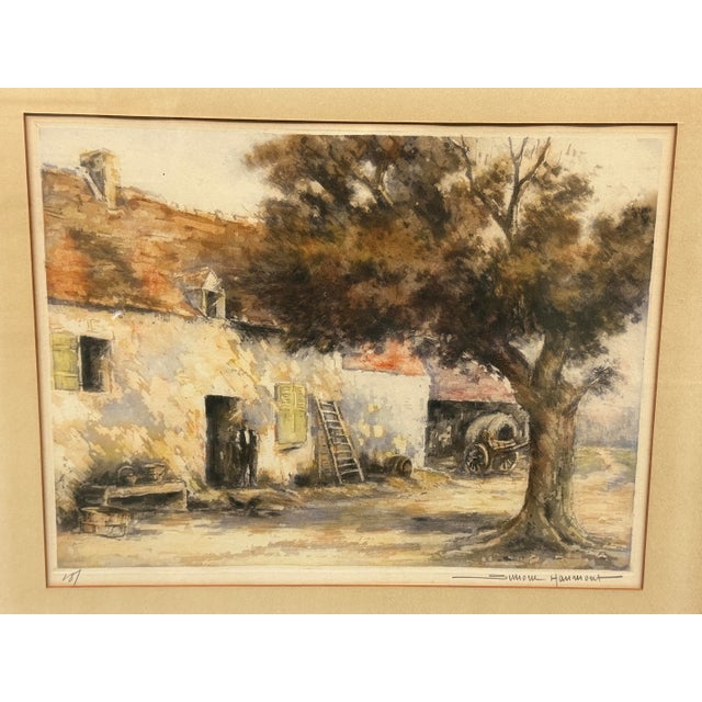 Simone Haumont La Place Du Village Et La Cour De Ferme Original Print, Signed For Sale - Image 4 of 12