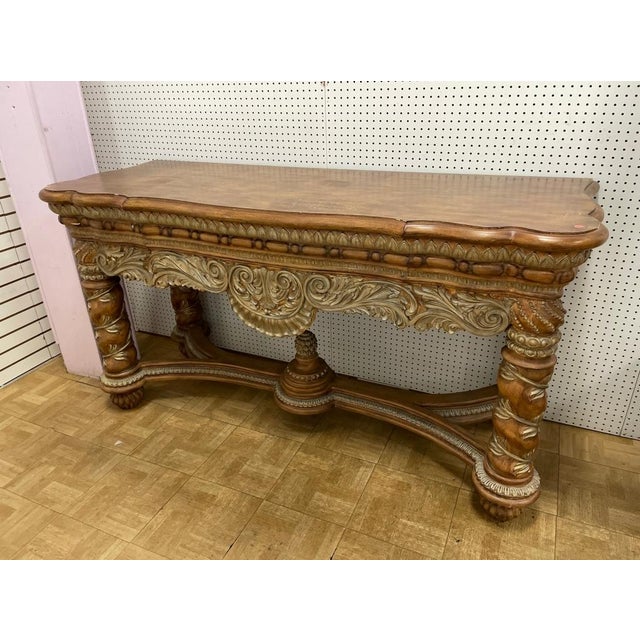 Early 20th Century Ornate Carved Wood Console Table With Gilt Acanthus Detail For Sale - Image 4 of 5