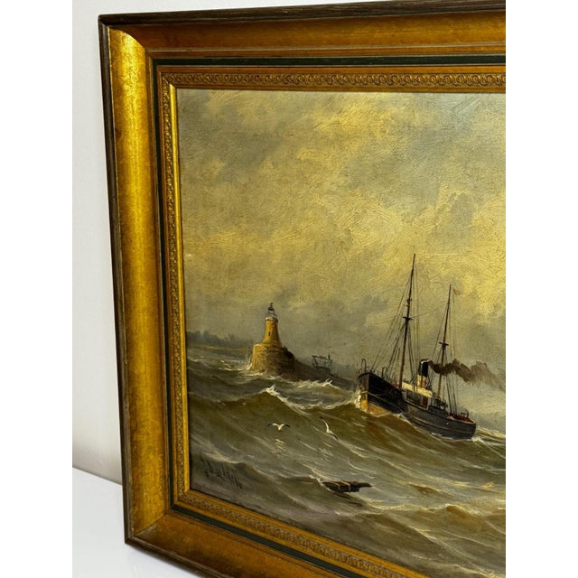 Antique Victorian Marine Oil Painting of the River Tyne, Steam Tug Leaving Newcastle, by John Davison Liddell, c.1890 For Sale - Image 9 of 18