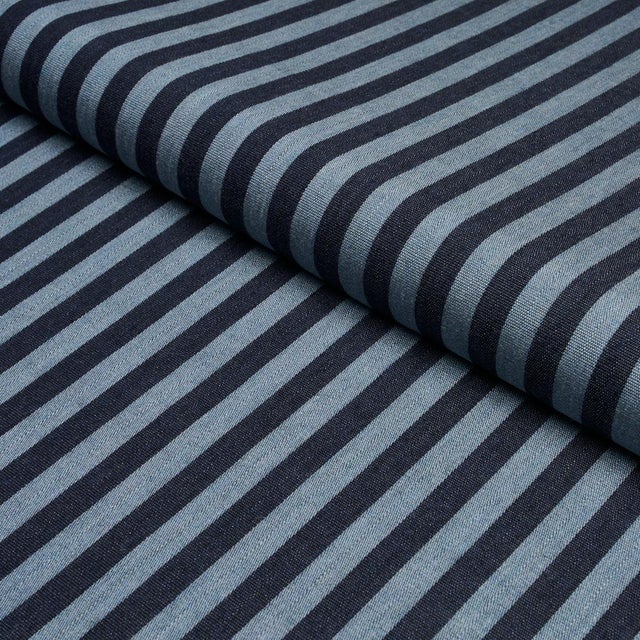 SAMPLE - Schumacher Hanson Indoor/Outdoor Stripe Narrow Fabric In Blues For Sale