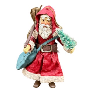 Vintage Handpainted Fabric Mache Santa Claus Figurine For Sale