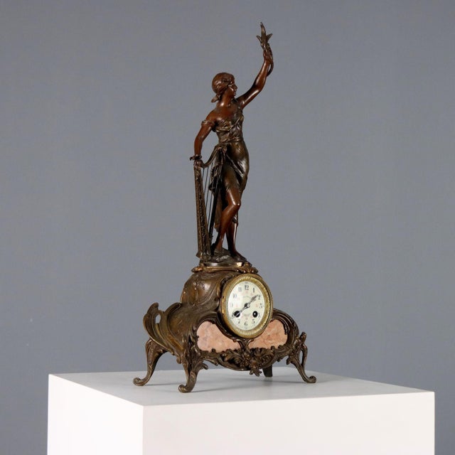 Antique French Table Clock with Marble For Sale - Image 14 of 14