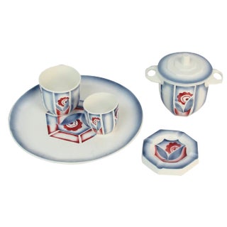 French Art Deco Smoker Set in Dijon Sarreguemines Ceramics, Set of 5 For Sale