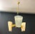 Rare vintage chandelier with frosted glass and lacquered metal shades mounted on brass structure / made in Italy by...