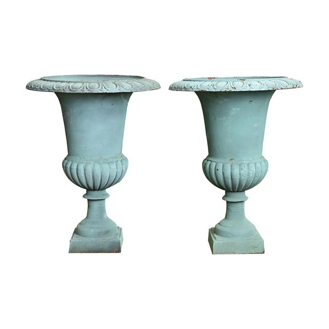 French Pair of 19th Century Cast Iron Planter Urns For Sale - Image 9 of 9