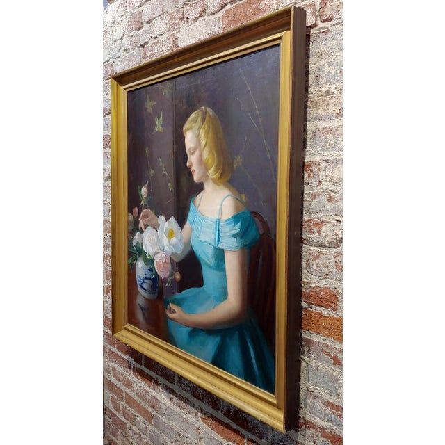 Marguerite Stuber Pearson -Woman in Blue Arranging Her White Roses-Oil Painting For Sale - Image 9 of 12