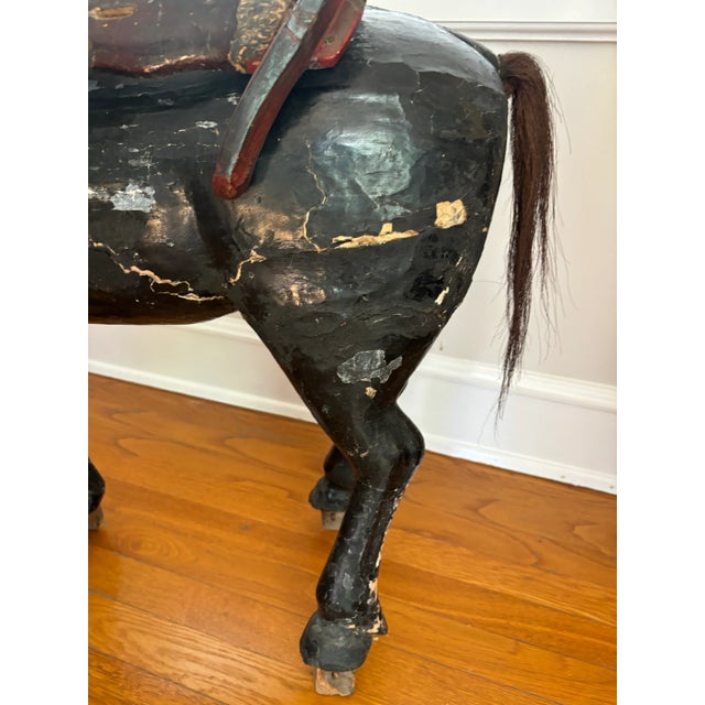 Wood Early 20th Century Large Black Lacquer Japanese Model of a Horse With Saddle For Sale - Image 7 of 12