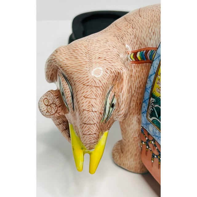 Mottahedeh Famille Rose Enameled Elephant Candle Holders on Plinth a Pair For Sale - Image 9 of 12