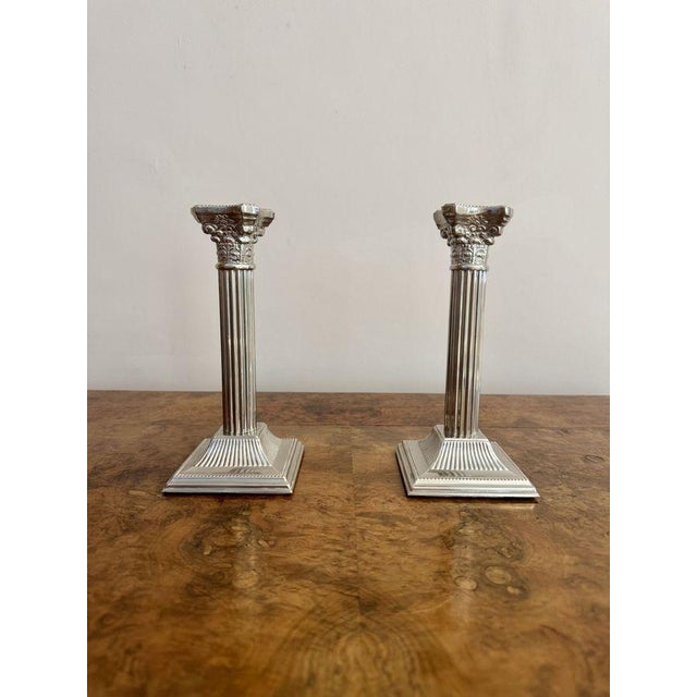 Pretty pair of antique Edwardian silver plated candlesticks, having a quality pair of antique Edwardian silver plated...