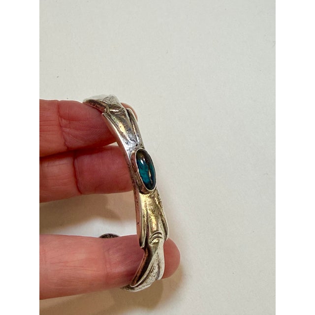 Vintage Southwestern Native American Style Sterling Silver Turquoise Cuff Bracelet – Hand-Chiseled Ingot Style For Sale In Seattle - Image 6 of 10