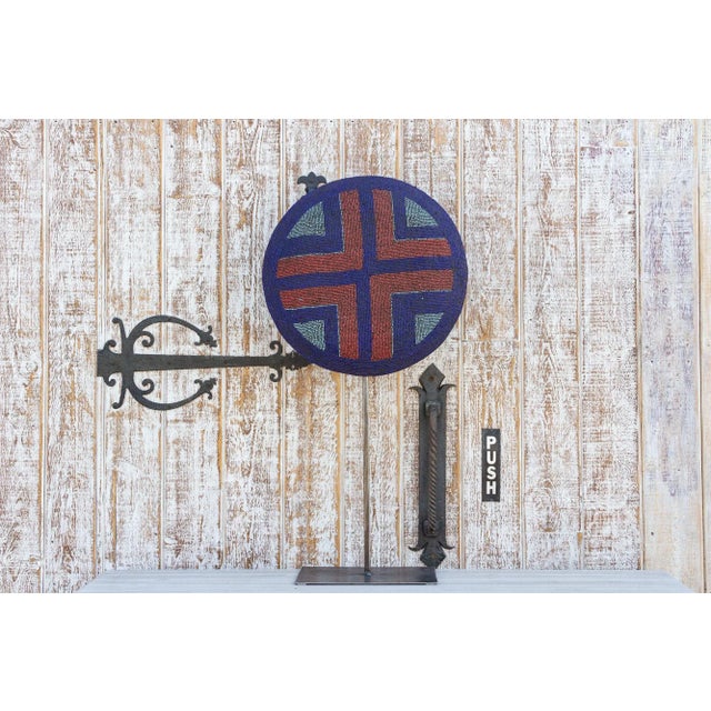 Blue Colorful Bamileke Beaded Shield on Custom Stand For Sale - Image 8 of 9