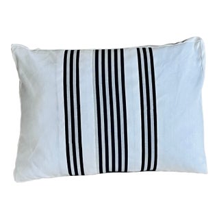 Single Reversible Cushion/Pillow With Navy Blue Stripes on White Fabric For Sale