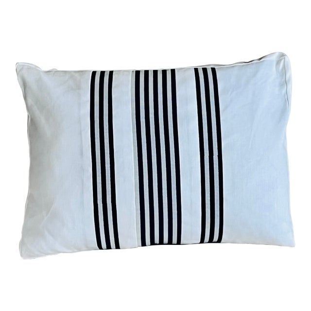 Single Reversible Cushion/Pillow With Navy Blue Stripes on White Fabric For Sale