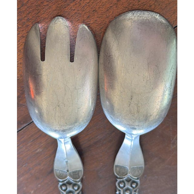 Silver Vintage David Anderson Norway Pewter Salad Utensils Hefty Weight For Sale - Image 8 of 10