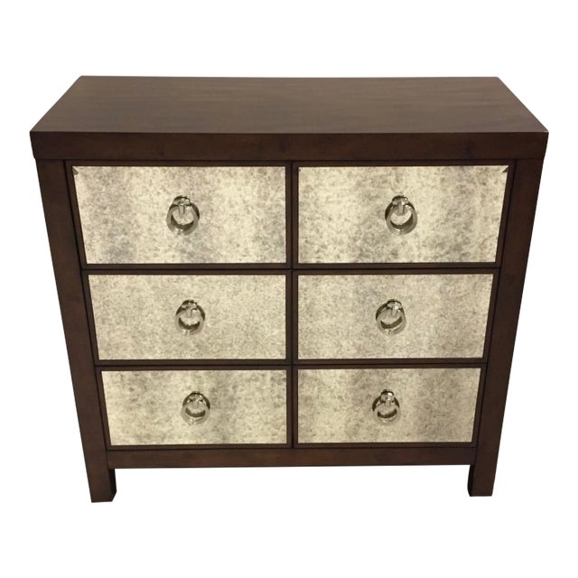 Modern Antiqued Mirror and Wood Chest of Drawers For Sale