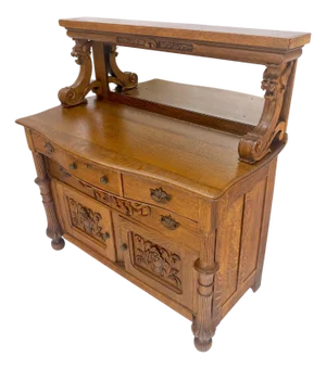 Victorian Lions Heads Mirrored Backsplash Fine Carved Oak Sideboard MINT!