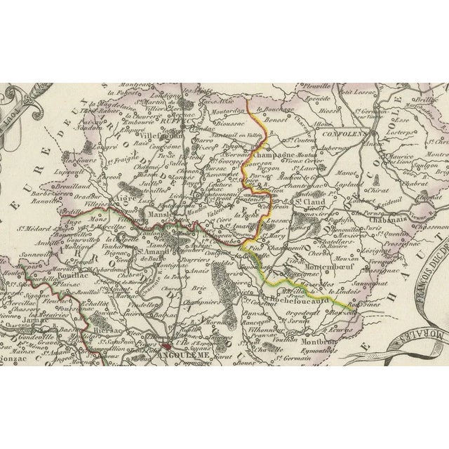Map of Charente France with Cognac Region and Château de La Rochefoucauld, 19th c : This richly illustrated 19th-century...