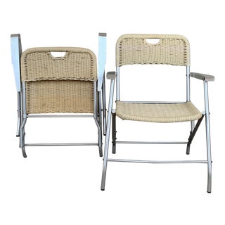 Mid-Century Modern Pair of Coated Cane and Aluminium Folding Armchairs For Sale