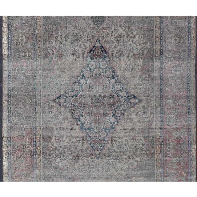 Tribal Antique Persian Silk Mohtesham Rug With Central Medallion 7'0 X 10'5 For Sale - Image 3 of 15