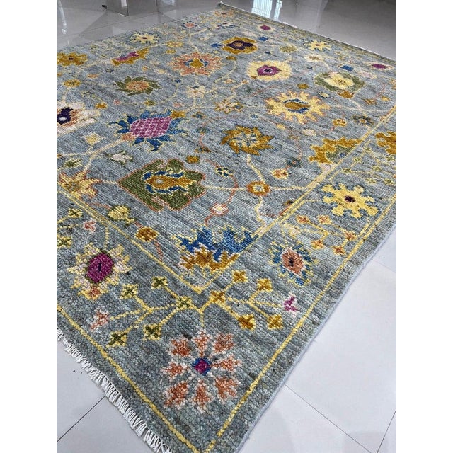 10x14 Gray Hand-Knotted Wool Floral Trelliswork Geometric Modern Carpet Rug For Sale - Image 4 of 5