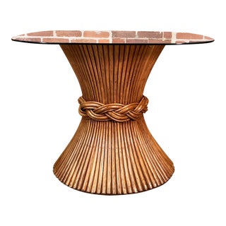 Vintage McGuire Sheaf of Wheat Bamboo / Rattan Dining Table W/ Glass Top For Sale
