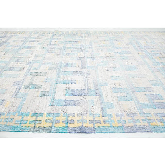 Textile 10 X 16 Contemporary Kilim Wool Rug in Beige and Blue With Abstract Design For Sale - Image 7 of 10