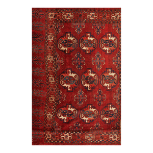 1880s Red Geometric Antique Turkman Ersari Beshir Rug 3'2" X 4'11" Handknotted Wool Carpet
