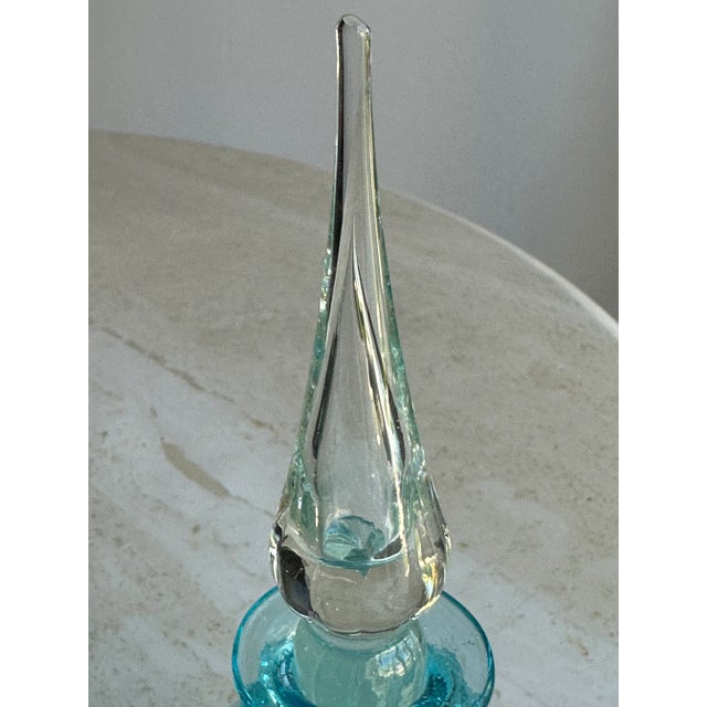 Turquoise 1960s Turquoise Blue Blenko or Empoli Style Crackle Glass Bottle With Stopper For Sale - Image 8 of 8
