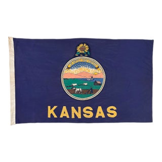 Vintage Cotton State Flag of Kansas With Sewn Lettering For Sale