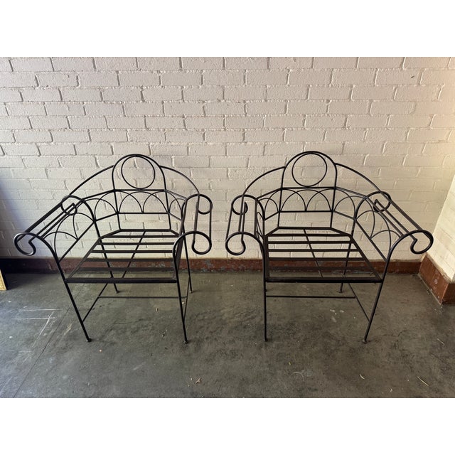 Mid 20th Century Mid 20th Century Wrought Iron Scroll Garden Armchairs - A Pair For Sale - Image 5 of 10