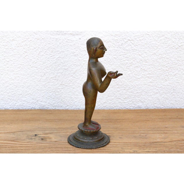 Metal Antique Indian Cinnabar Bronze Apsara Statue For Sale - Image 7 of 11