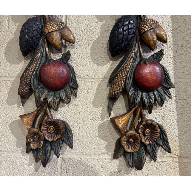 Mid 20th Century Pair of Mid 20th Century French Carved Gilt and Polychromed Wall Sculptures For Sale - Image 5 of 6