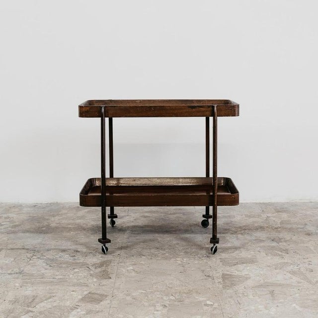 Rustic Mid-Century Rustic Wooden Serving Cart, 1950s For Sale - Image 3 of 11