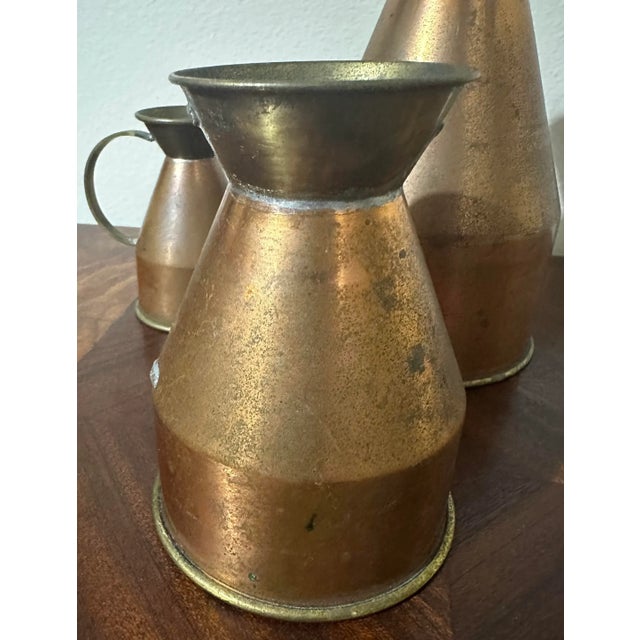 Mid 20th Century Vintage Copper & Brass Pitchers/Vases Made in England Set of 3 For Sale - Image 12 of 13