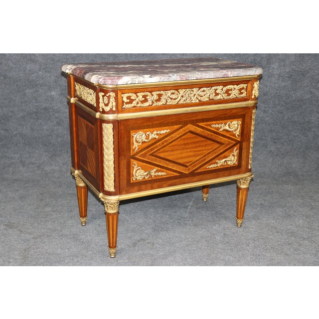 Wood Pair Paul Sormani Antique Louis XVI Style Ormolu Mounted Commodes For Sale - Image 7 of 16