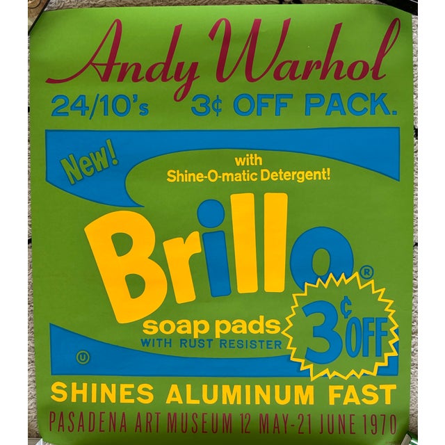 Andy Warhol 1970 Original Andy Warhol Pasadena Museum "Brillo Soap Pads'' Vintage Exhibition Screenprint Poster With Copyright For Sale - Image 4 of 8