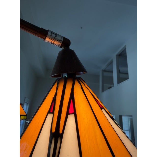 Art Nouveau 1990s Huge Arc Floor Lamp With Tiffany Style Shades 4 Heads For Sale - Image 3 of 10