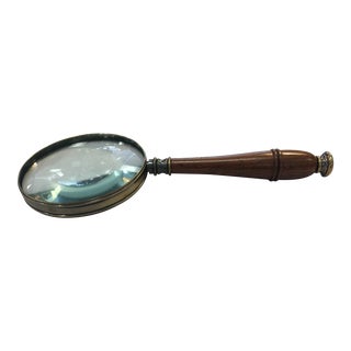 Bronzed Magnifying Glass With Wooden Handle For Sale