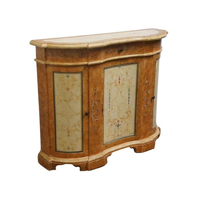 Neiman Marcus Hand Painted Italian Neoclassical Tuscan Style 42" Serpentine Console Cabinet For Sale - Image 4 of 12