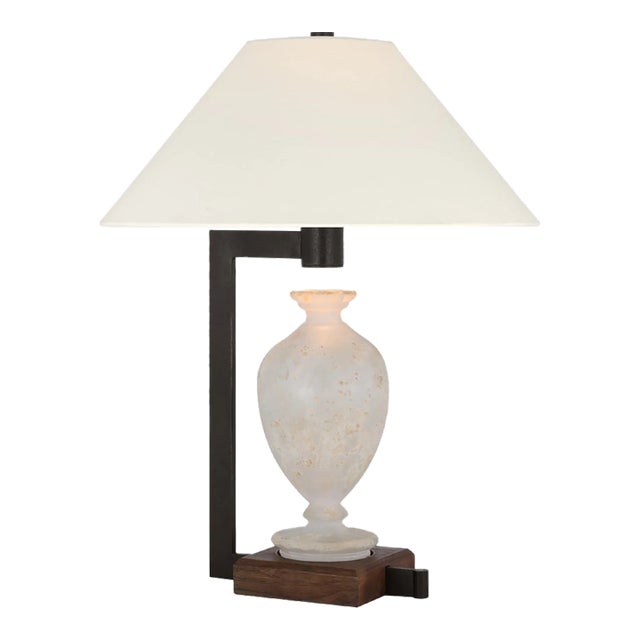 Ray Booth for Visual Comfort Signature Phial Large Display Form Table Lamp in Etruscan Glass and Warm Iron and Dark Walnut For Sale