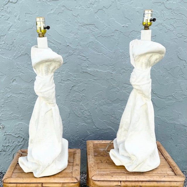 Mid 20th Century Mid 20th Century Hollywood Regency John Dickinson-Style Draped and Knotted Plaster Table Lamps - A Pair For Sale - Image 5 of 8
