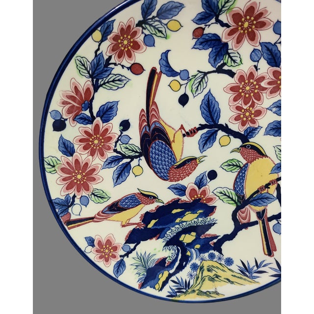 Vintage Hand Painted Colorful Floral Birds Asian Platter, Japan For Sale - Image 4 of 9