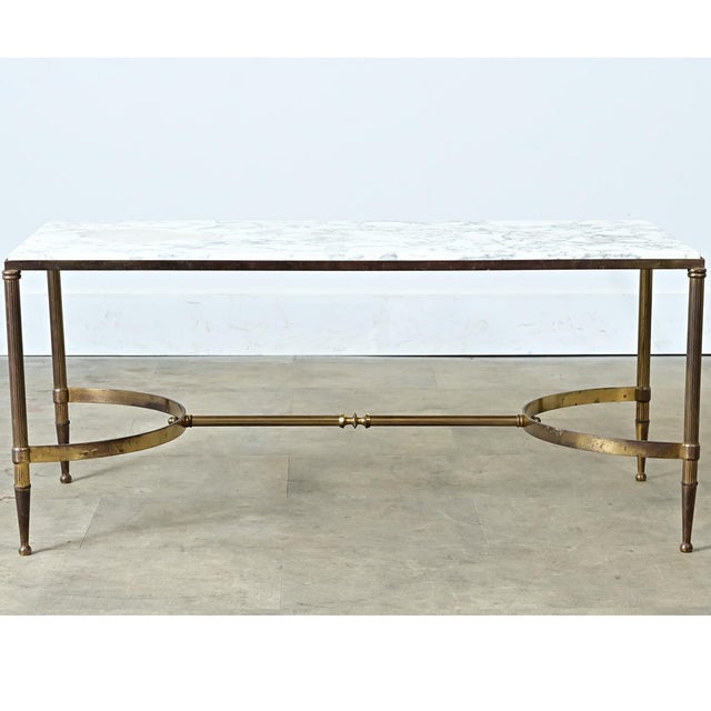 Modern Early 20th Century French White Marble & Brass Coffee Table in the Maison Jansen Style For Sale - Image 3 of 12