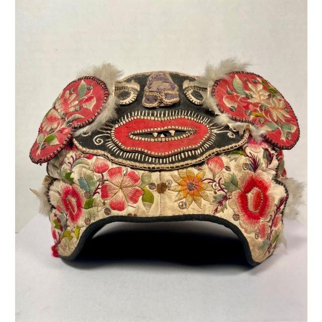 Chinese Antique Chinese Silk & Cotton Embroidered Child’s Miao Hat, Baby Cap For Sale - Image 3 of 12