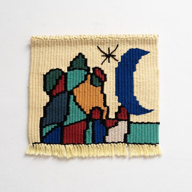 1970s After Joan Miró, Mid Century Modern Color Tapestry, 1970, Cotton & Wool For Sale - Image 5 of 15