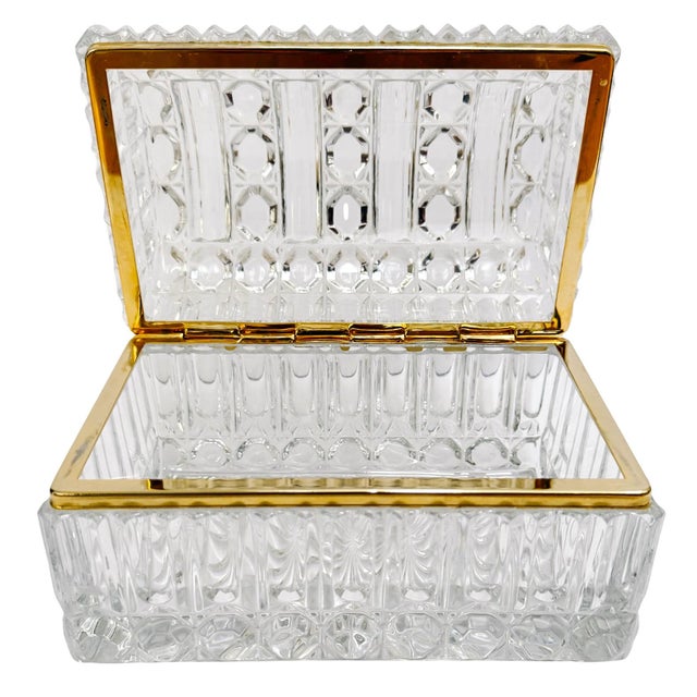 Transparent Vintage Large Domed Crystal Casket Box With Brass Frame For Sale - Image 8 of 16